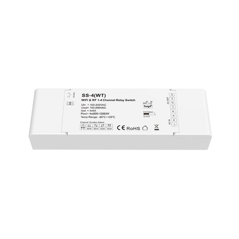 Interruptor WiFi de 4 Canais Compatível com Botão e Comando RF SKYDANCE SS-4(WT)