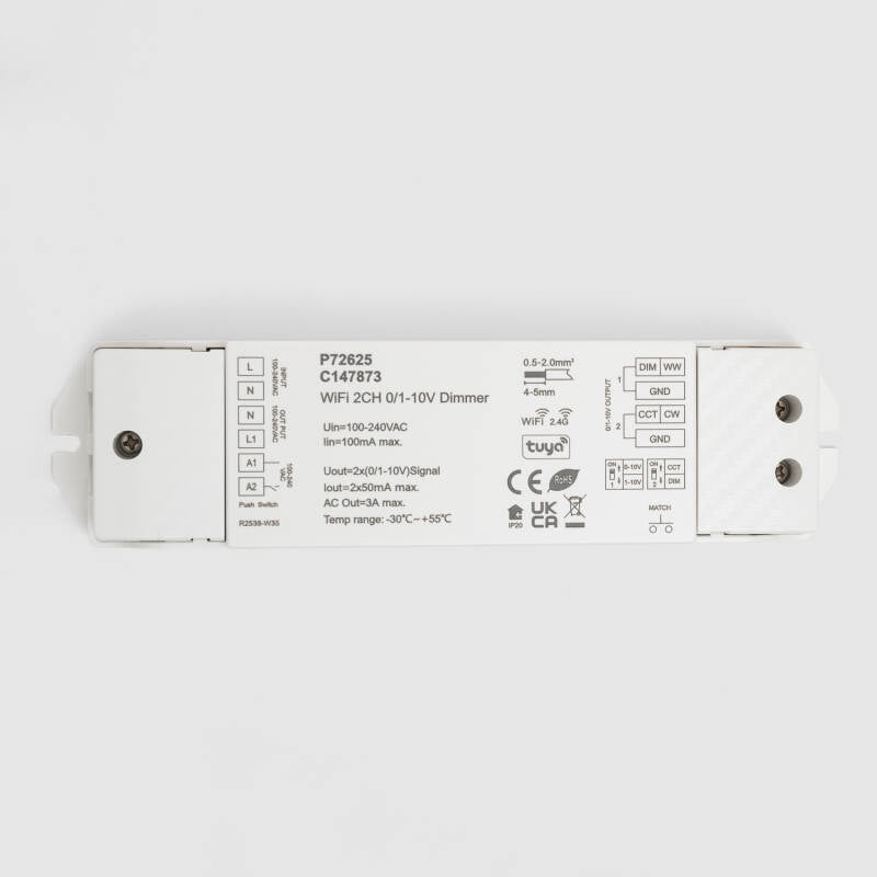 Regulador LED WIFI 0/1-10V 2 Canais Monocromático/CCT SKYDANCE L2(WT) Compatível com Botão Pulsador e Comando RF