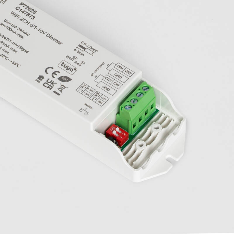 Regulador LED WIFI 0/1-10V 2 Canais Monocromático/CCT SKYDANCE L2(WT) Compatível com Botão Pulsador e Comando RF