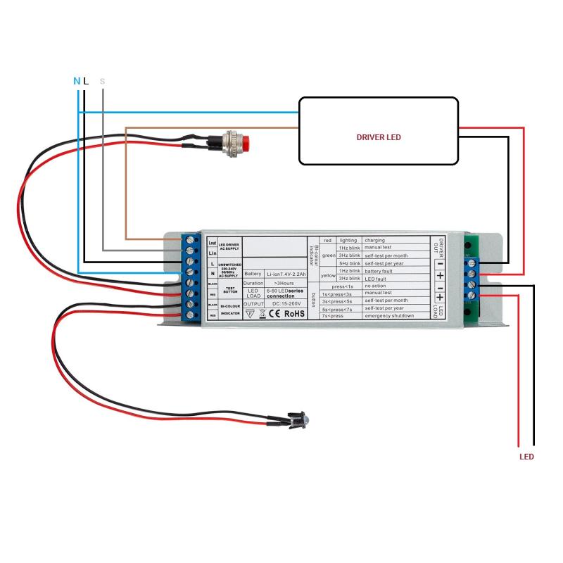 Kit de Emergência para Luminárias LED Não Permanente com Botão Autotest