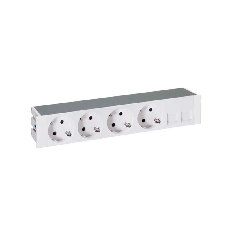 Kit de Encastrar 4 Tomadas Schuko e Placa para 2 Conectores RJ45 com tampa e escova SIMON 400 44504020-130