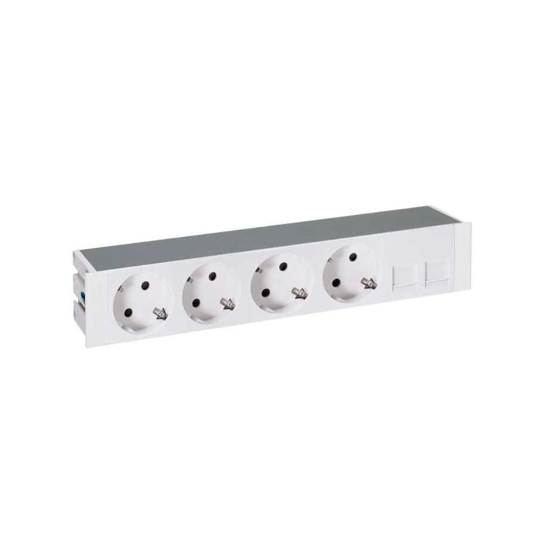 Kit de Encastrar 4 Tomadas Schuko e Placa para 2 Conectores RJ45 com tampa e escova SIMON 400 44504020-130