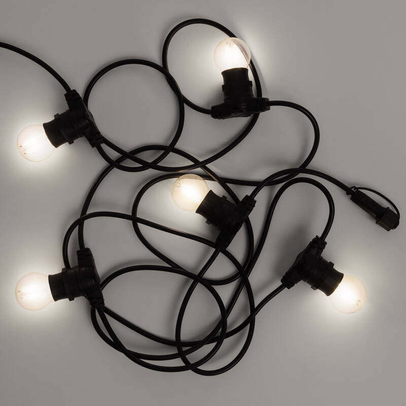 Kit Grinalda Luzes Exterior IP44 5m Preto + 5 Lâmpadas Filamento LED B22 2W G45