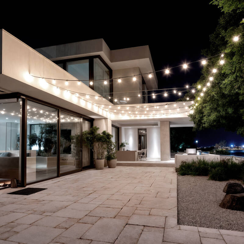 Kit Grinalda Luzes Exterior IP44 5m Preto + 5 Lâmpadas Filamento LED B22 2W G45