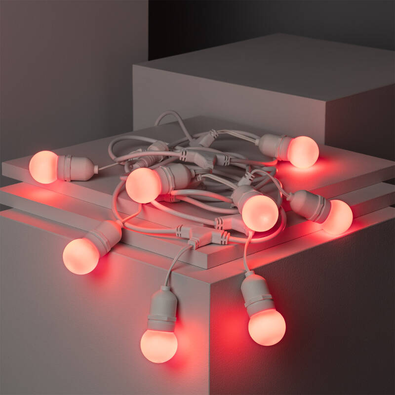 Kit Grinalda Waterproof 5,5m Branco + 8 lâmpadas LED E27 G45 3W Coloridas