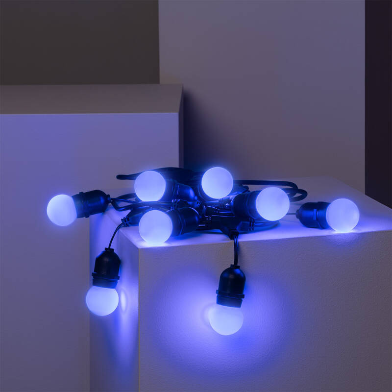 Kit Grinalda Waterproof 5,5m Preto + 8 Lâmpadas LED E27 G45 3W Coloridas