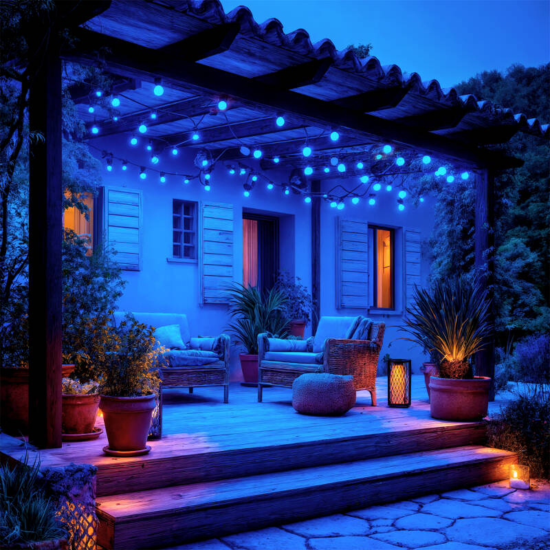 Kit Grinalda Waterproof 5,5m Preto + 8 Lâmpadas LED E27 G45 3W Coloridas
