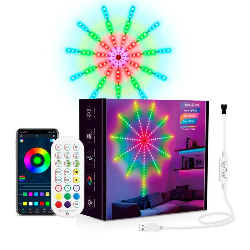 Fita LED Digital SPI RGBIC Kit Efeito Fogo de Artifício com Controle por App e Comando