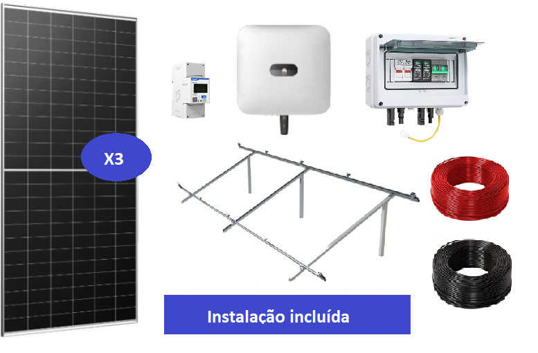 KIT Solar 3 painéis fixos sobreelevados com inversor Huawei produção até 1.8 kw