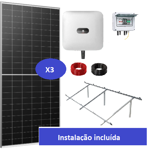 KIT Solar 3 painéis fixos sobreelevados com inversor Huawei produção até 1.8 kw