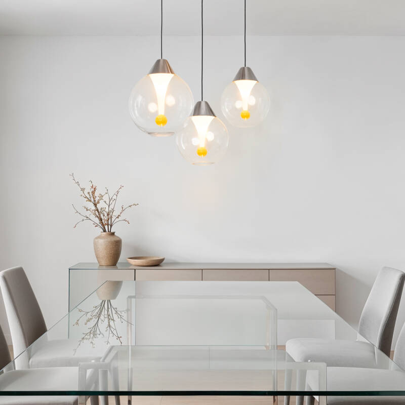 Candeeiro Suspenso Vidro LED 30W Liborina 3 Focos