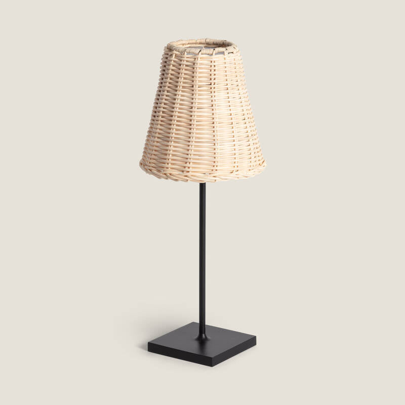 Candeeiro de Mesa LED Portátil para Exterior com Bateria USB Recarregável, em Alumínio e Rattan Medinilla