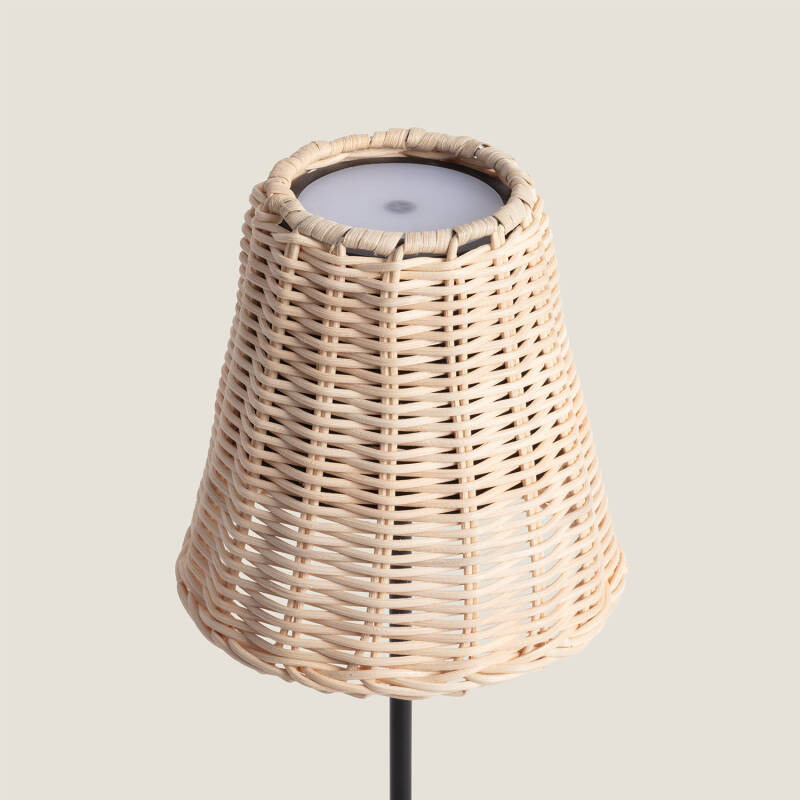 Candeeiro de Mesa LED Portátil para Exterior com Bateria USB Recarregável, em Alumínio e Rattan Medinilla