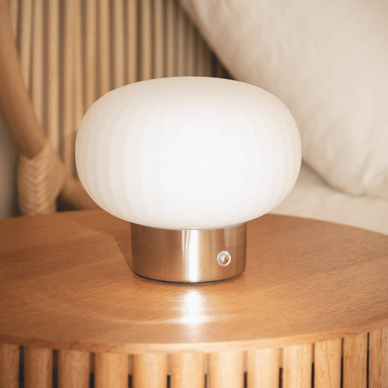 Candeeiro de mesa LED portátil para exterior em metal e vidro com bateria USB recarregável Aluzna