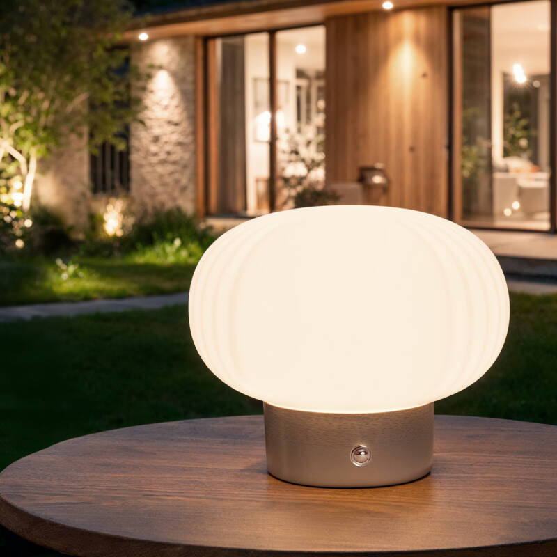 Candeeiro de mesa LED portátil para exterior em metal e vidro com bateria USB recarregável Aluzna
