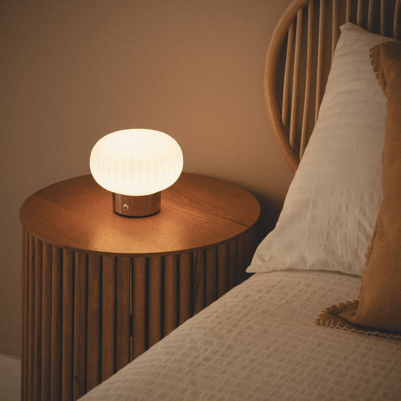Candeeiro de mesa LED portátil para exterior em metal e vidro com bateria USB recarregável Aluzna