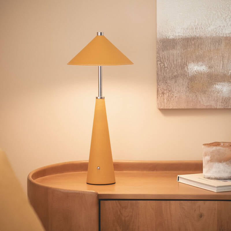 Candeeiro de Mesa LED Portátil em Couro e Metal com Bateria USB Recarregável Tyu Tule