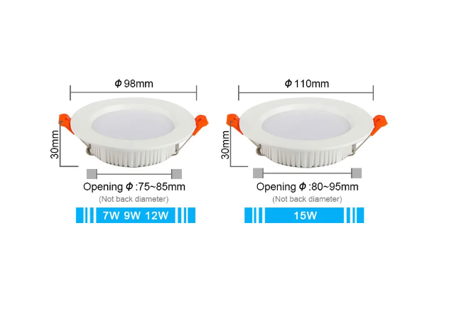 Led teto de encastre MDK IP65 3000K de 7 a 15W