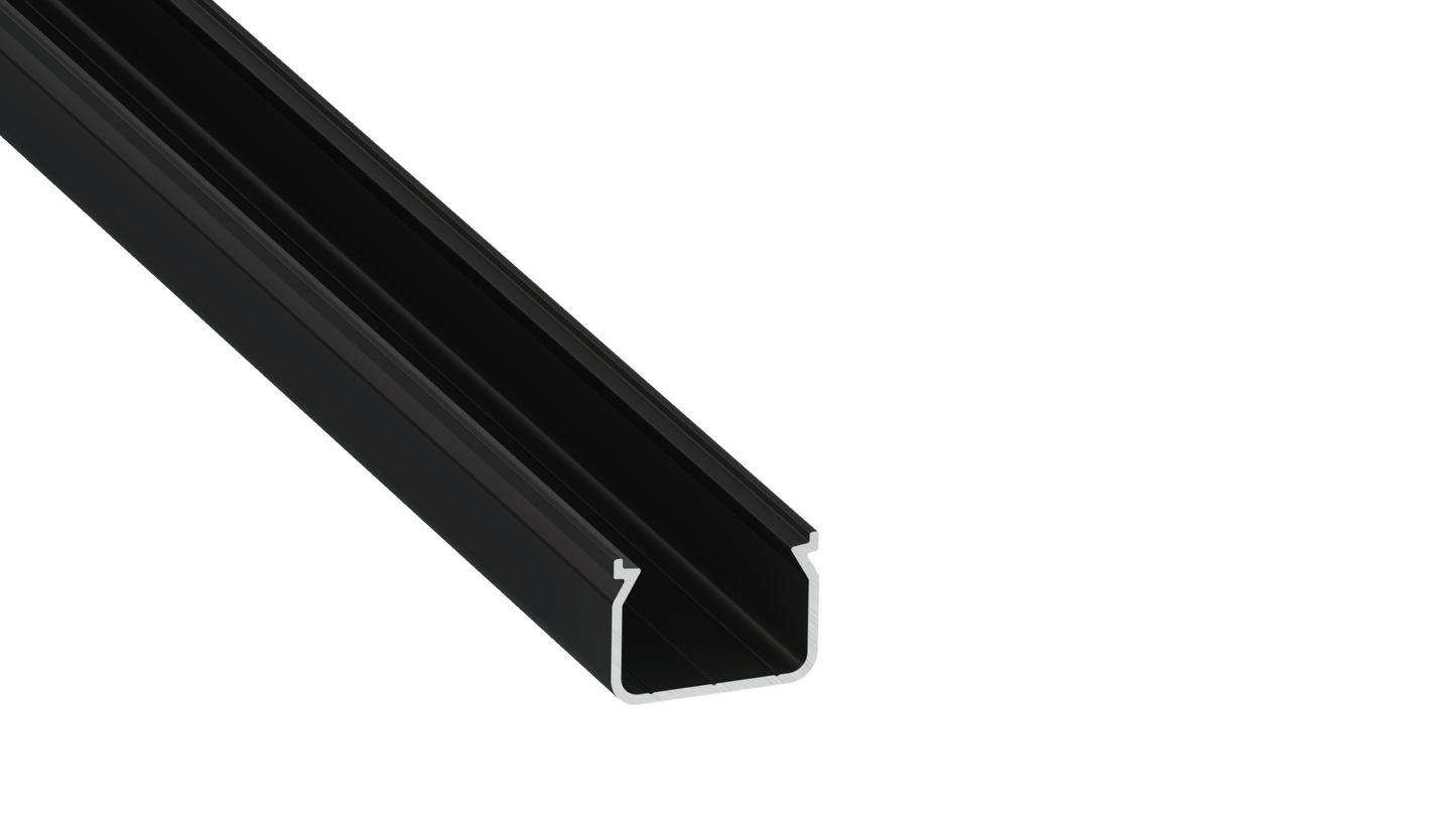 KIMERA-"HOM" Perfil de alumínio anodizado preto com difusor opalino, tampas de extremidade e clipes de montagem 2,02 m