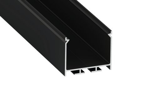 Perfil de alumínio anodizado preto KIMERA-"NORS" com difusor opalino, tampas de extremidade e clipes de montagem 2,02 m