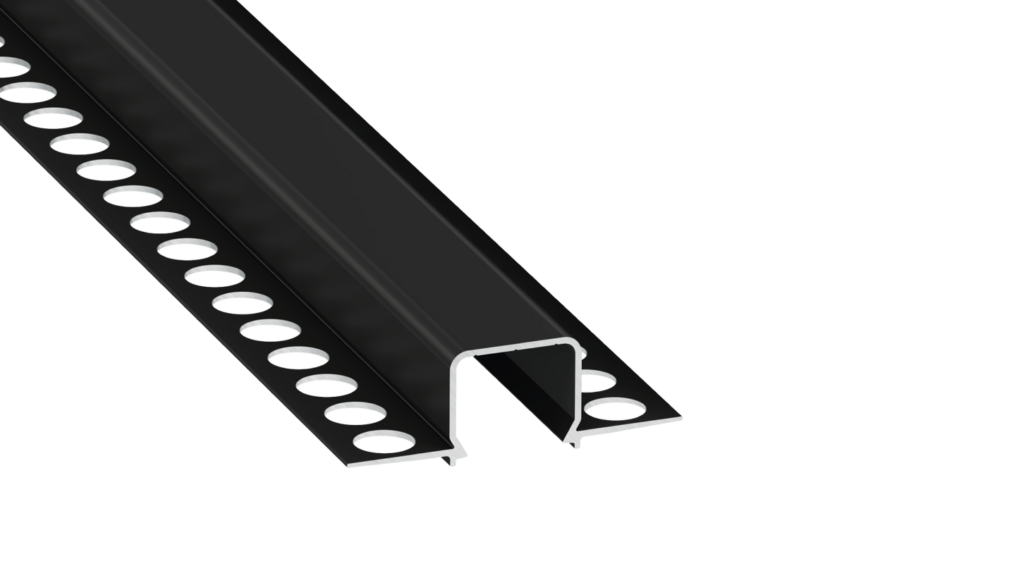 Perfil de alumínio anodizado preto KIMERA-"MOSSO" com difusor opalino, tampas de extremidade e clipes de montagem 2,02 m