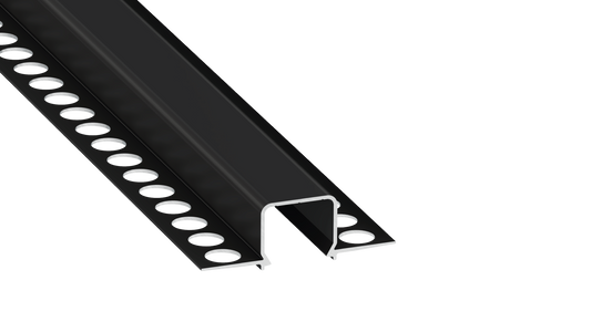 Perfil de alumínio anodizado preto KIMERA-"MOSSO" com difusor opalino, tampas de extremidade e clipes de montagem 2,02 m