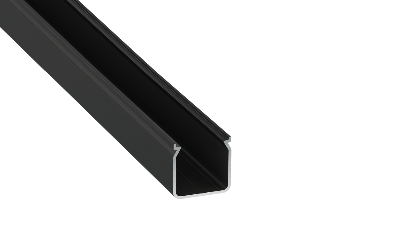 KIMERA-"HELSE" Perfil de alumínio anodizado preto com difusor opalino, tampas de extremidade e clipes de montagem 2,02 m