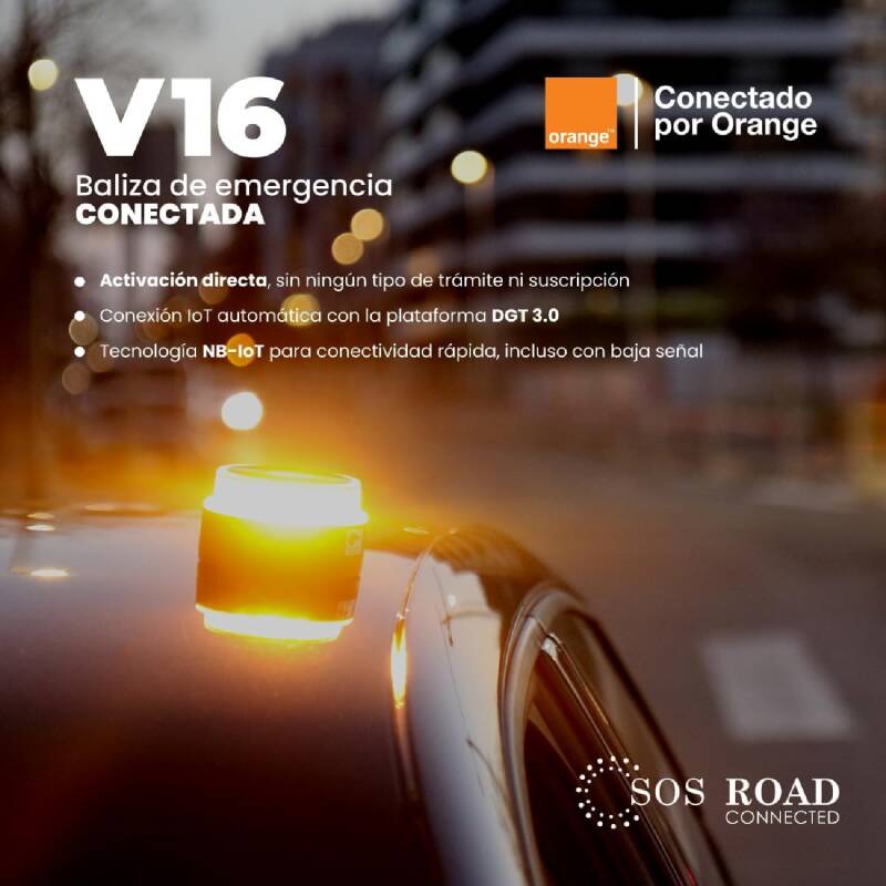Luz de Emergência Carro V16 Homologado pela DGT Geolocalização Obrigatória em 2026 ORANGE Road IoT PACK 6x