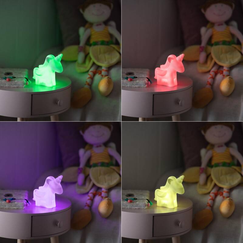 Luz Nocturna LED Unicórnio Multicor de Mesa de Cabeceira para crianças a pilhas
