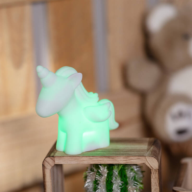 Luz Nocturna LED Unicórnio Multicor de Mesa de Cabeceira para crianças a pilhas