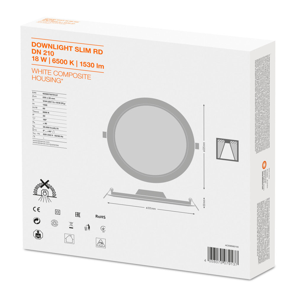LEDVANCE Downlight LED 18W 1530Lm 6500K 120º IP20