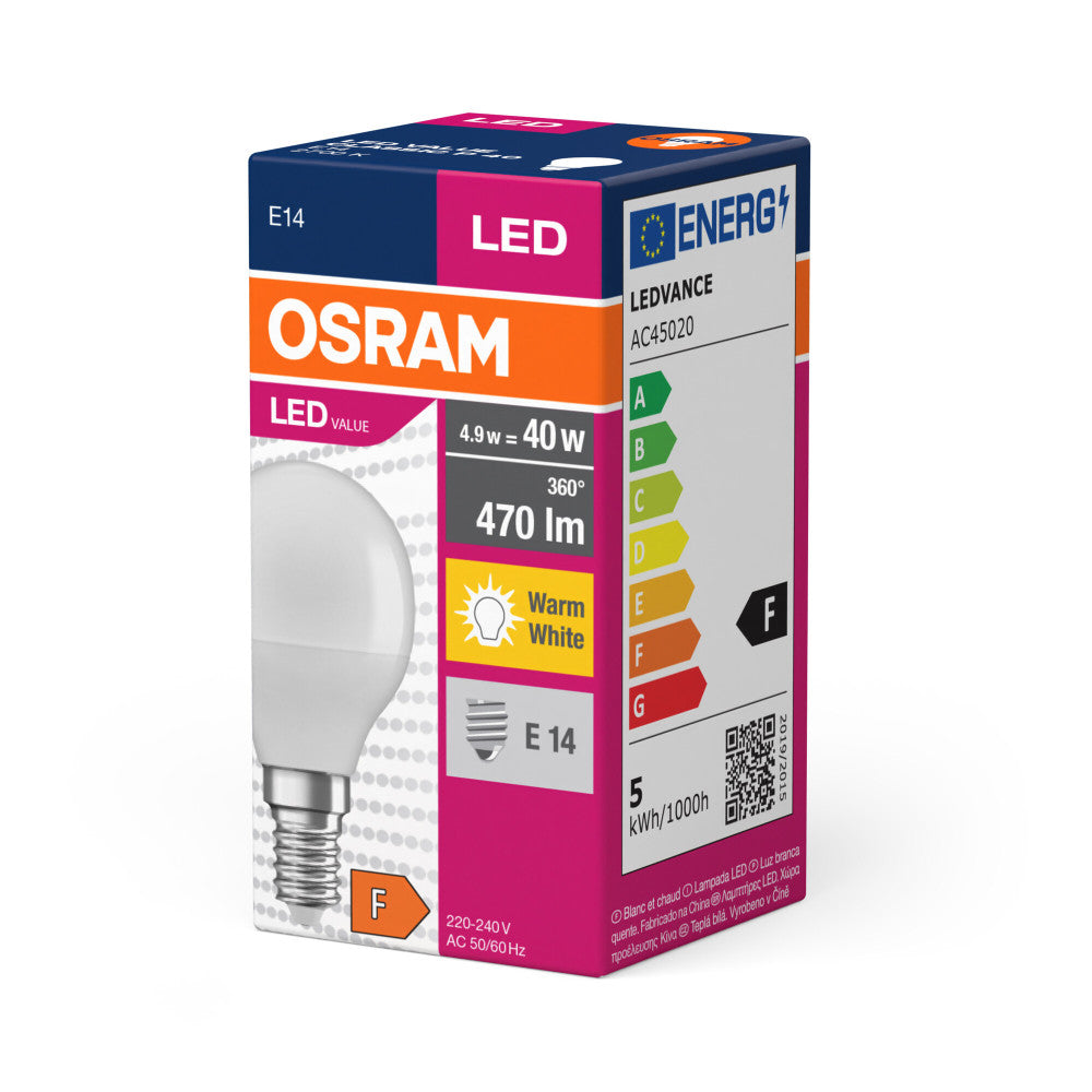 Lâmpada LED Ledvance/Osram "Clássica" E14 4.9W 470Lm 2700K 200º IP20