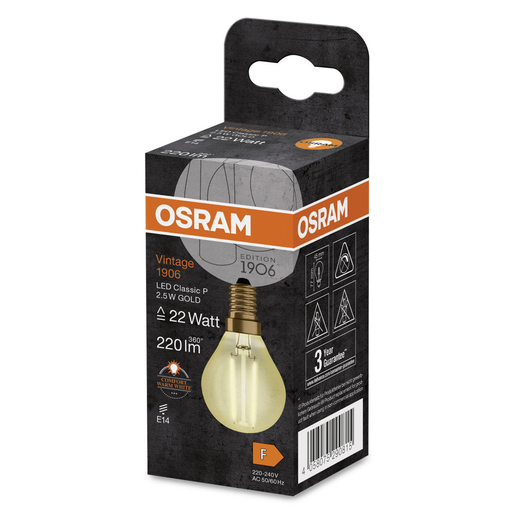 Lâmpada LED Ledvance/Osram "Clássica" E14 2,5W 220Lm 2400K 300º IP20