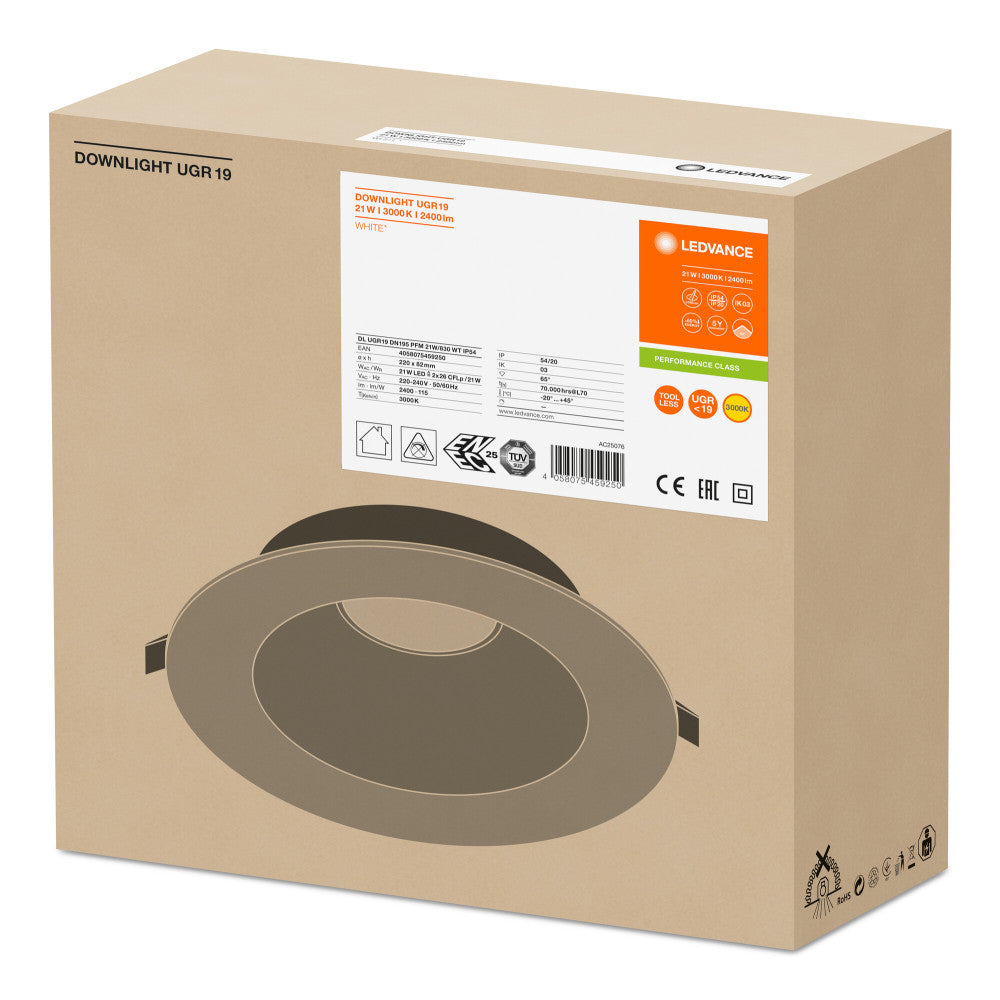 LEDVANCE Downlight LED 21W 2400Lm 3000K 65º IP54/IP20