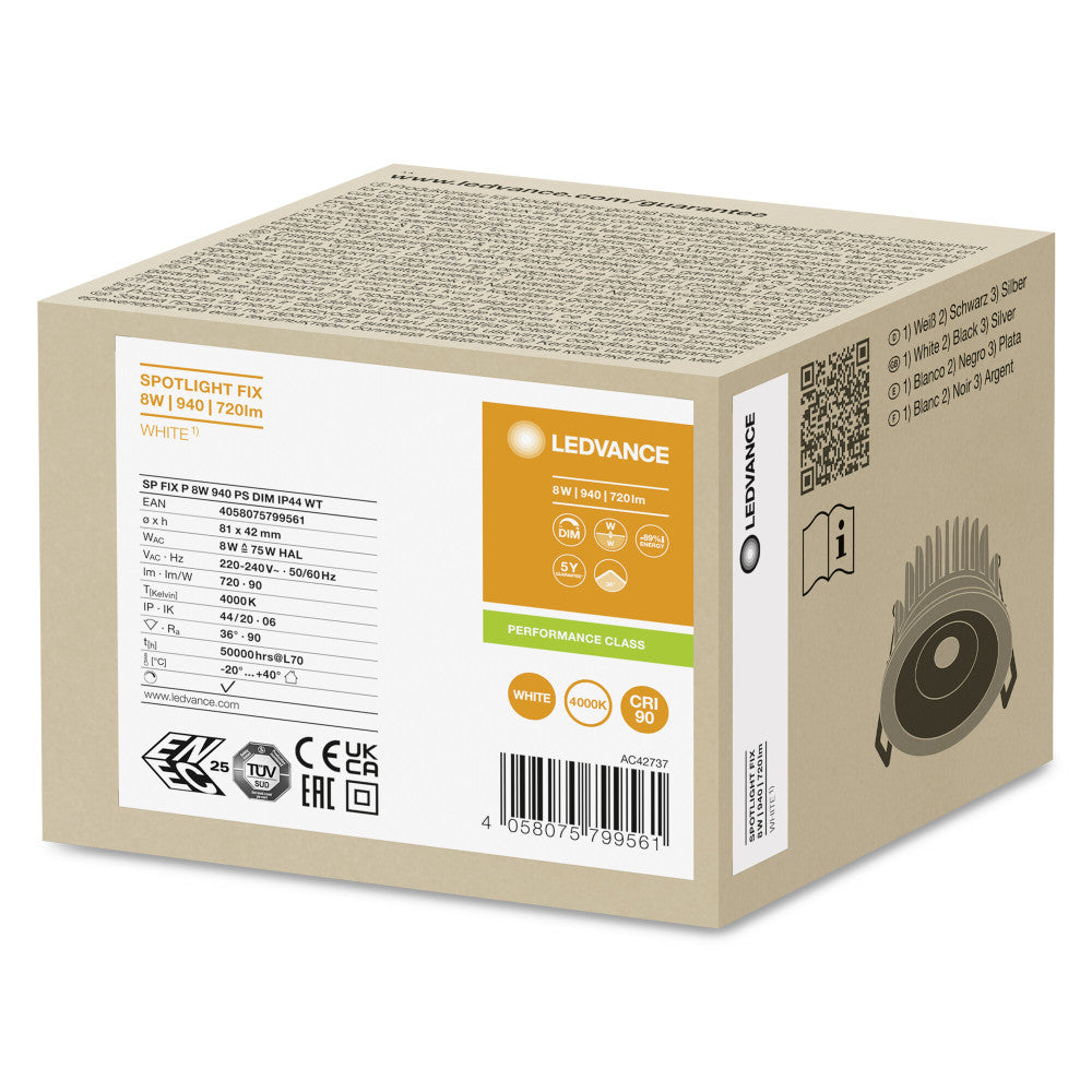 Foco Foco LED LEDVANCE 8W 720Lm 4000K 36º IP44/IP20 Regulável