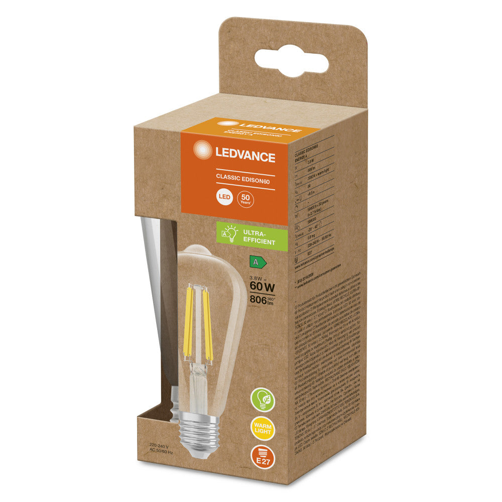 Lâmpada LED Ledvance/Osram "Clássica" E27 3.8W 806Lm 3000K 320º IP20