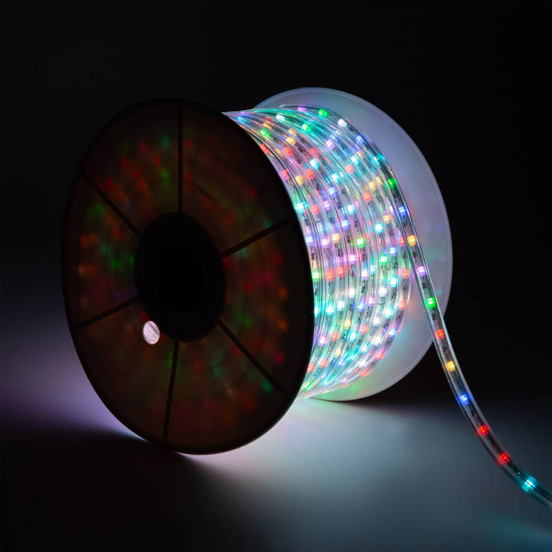 Mangueira LED Redonda 220V RGB 36 LED/m Rolo 50m Corte 100cm IP65