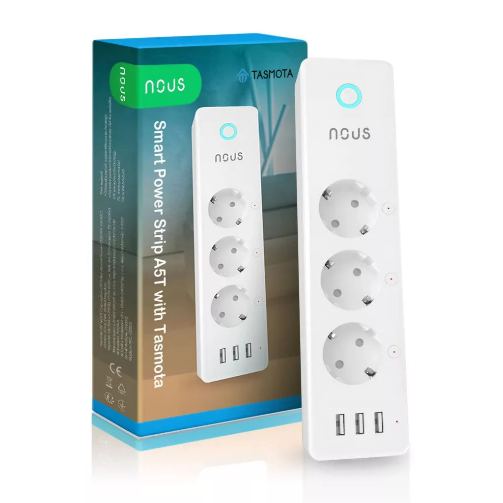 NOUS A5T smart Wi-Fi power fita (3-gang + 3 USB-A), Tasmota