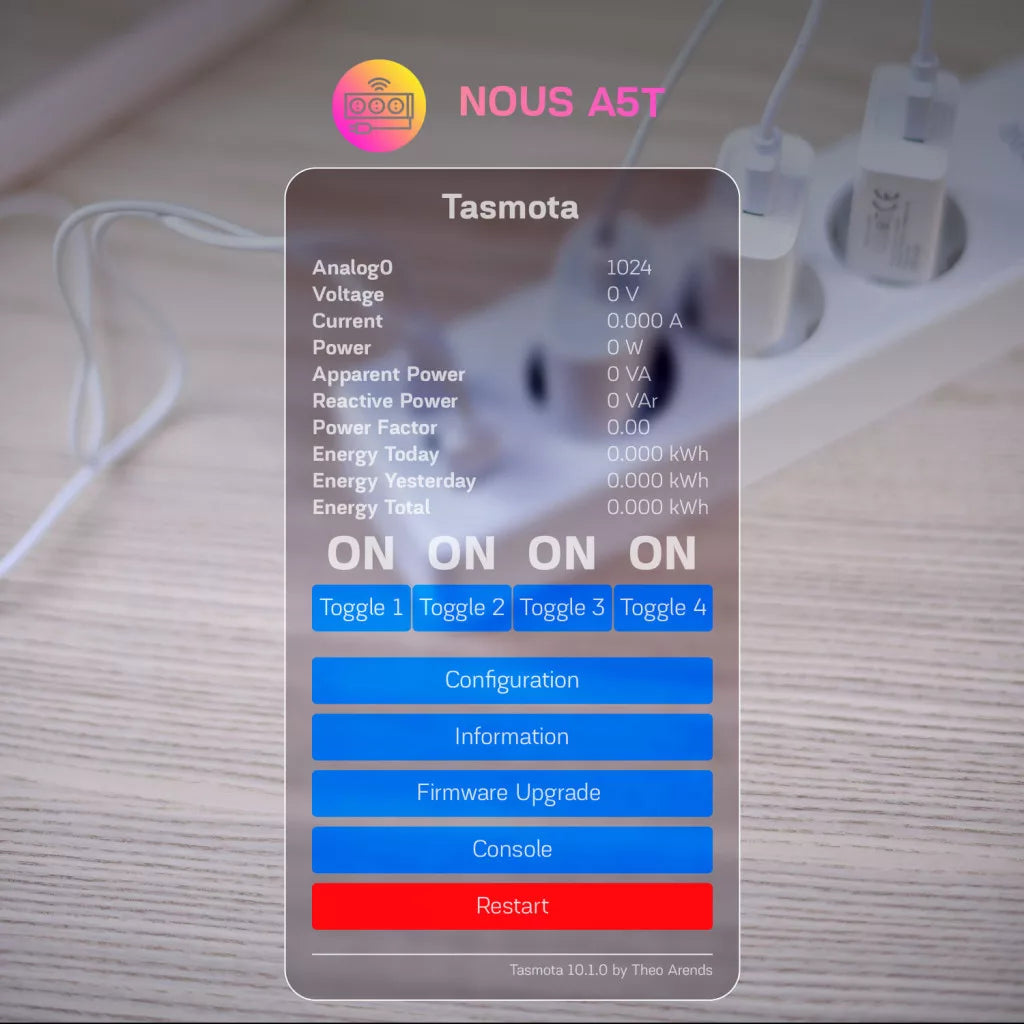 NOUS A5T smart Wi-Fi power fita (3-gang + 3 USB-A), Tasmota