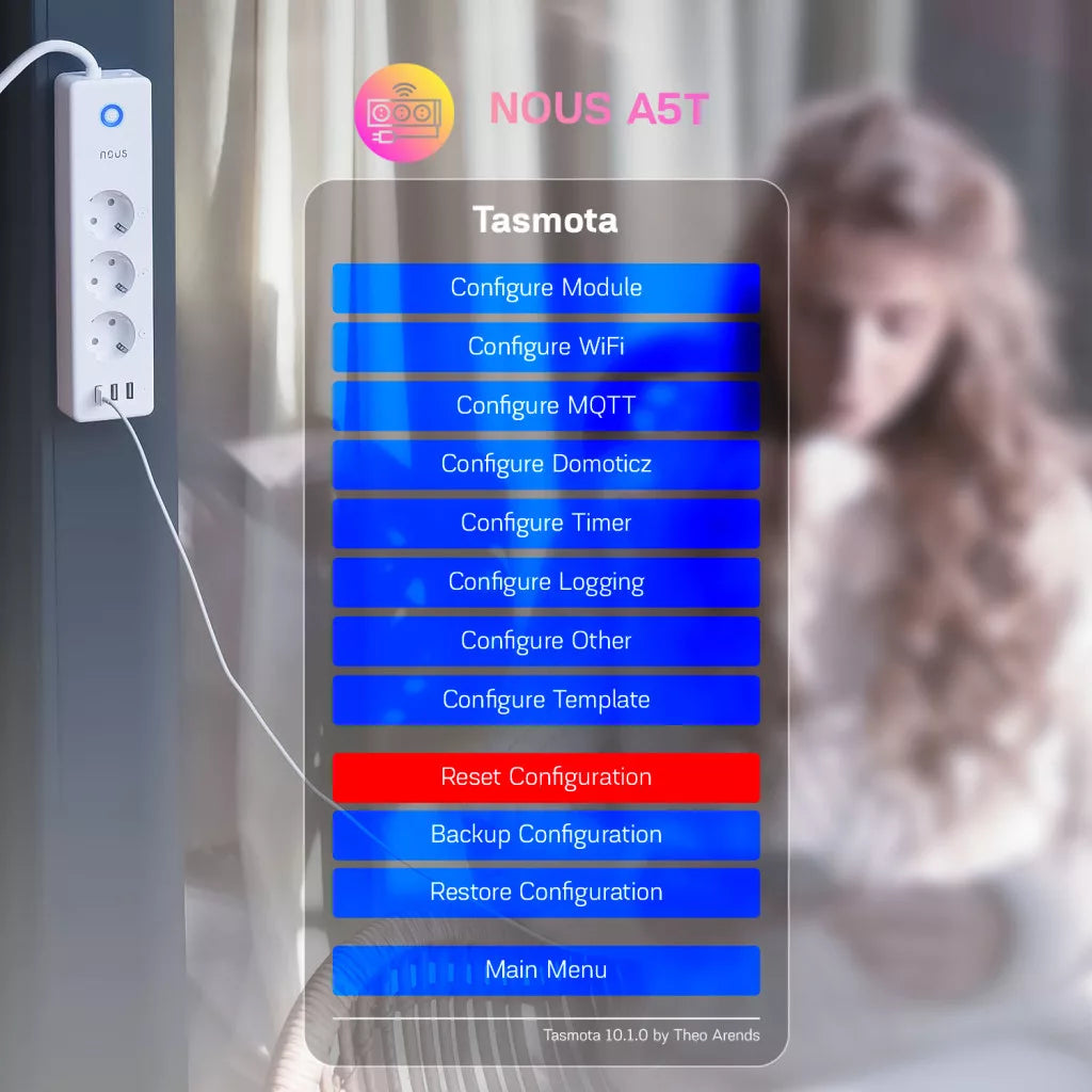 NOUS A5T smart Wi-Fi power fita (3-gang + 3 USB-A), Tasmota