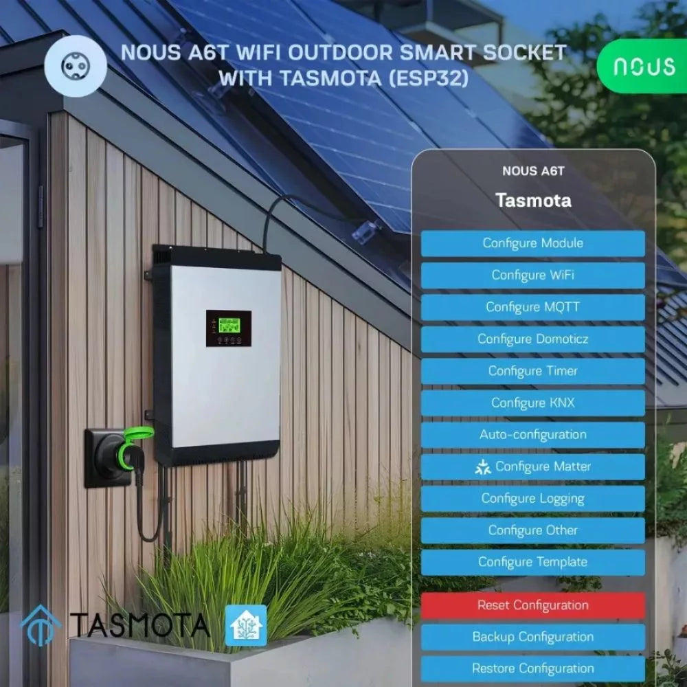 Nous A6T Wi-Fi exterior / bathroom (IP44) smart plug com factory-installed Tasmota firmware