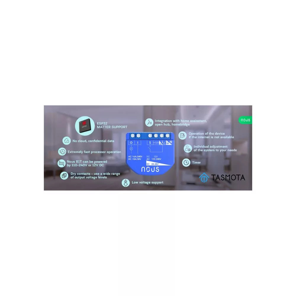 Nous B1T Smart Wi-Fi 1-gang mini relay module (Tasmota Firmware, Matter Compatible)
