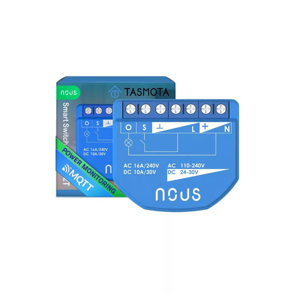 Nous B2T smart Wi-Fi 1-gang mini relay module com power meter (Tasmota firmware, Matter compatible)