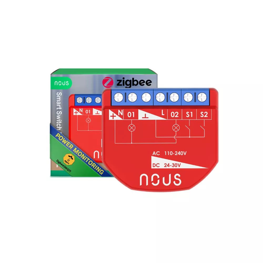 Nous B3Z smart Tuya Zigbee mini relay module, com power meter and switch input, 2 gang