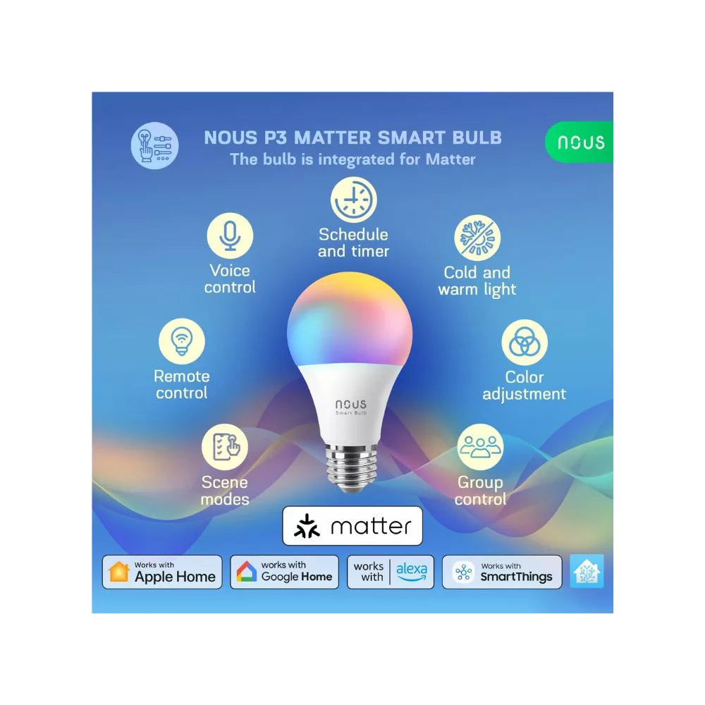 Nous P3 smart Tuya Wi-Fi RGB lâmpada (E27 socket), Matter compatible (2 pcs)