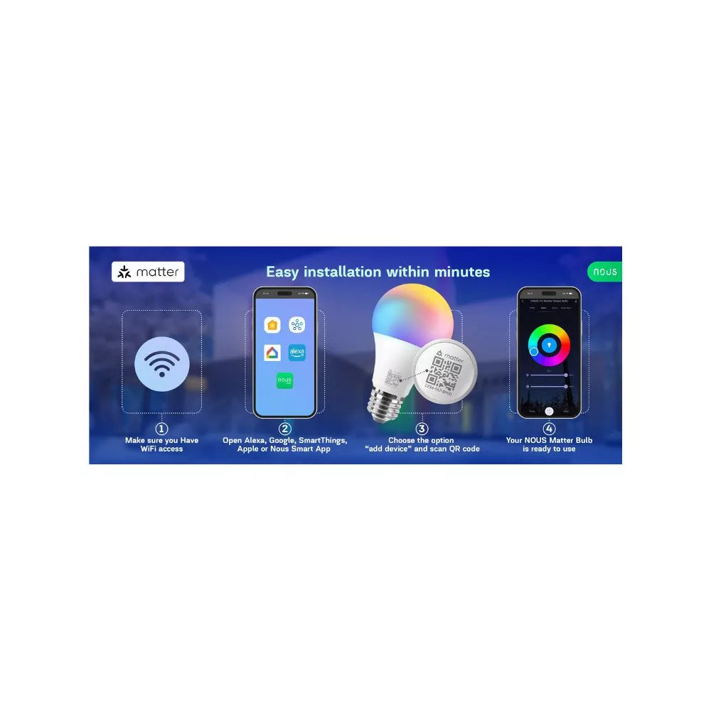 Nous P3 smart Tuya Wi-Fi RGB lâmpada (E27 socket), Matter compatible