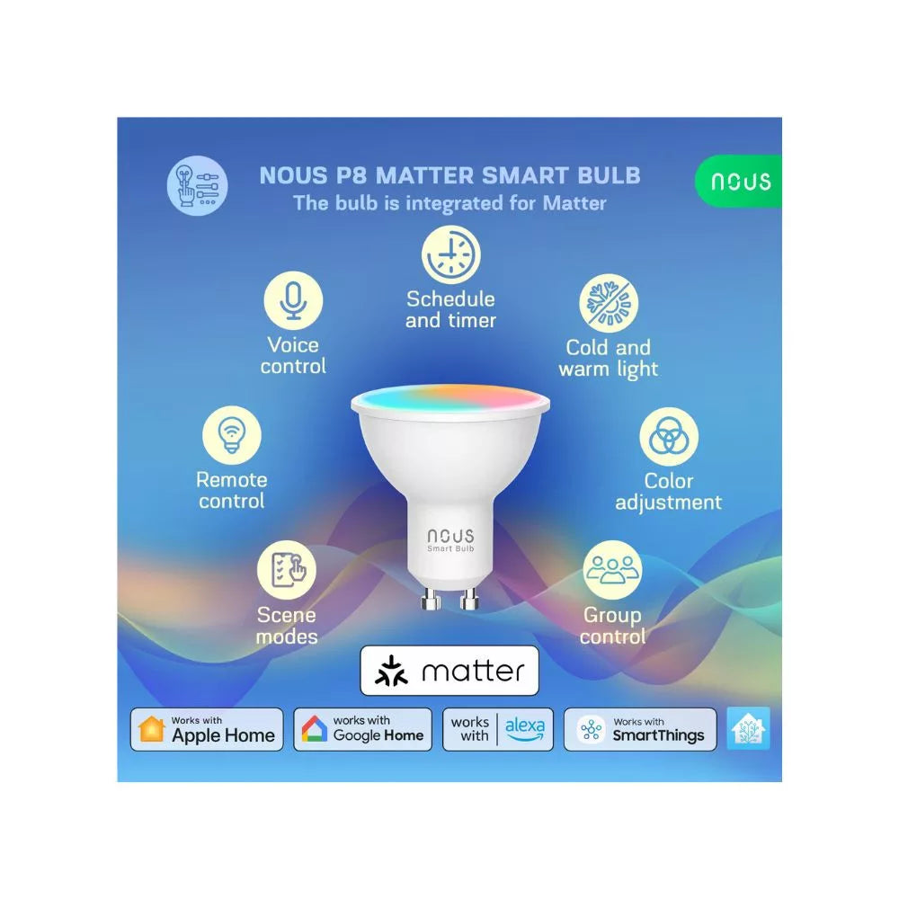 Nous P8 smart Tuya Wi-Fi RGB lâmpada (GU10 socket), Matter compatible