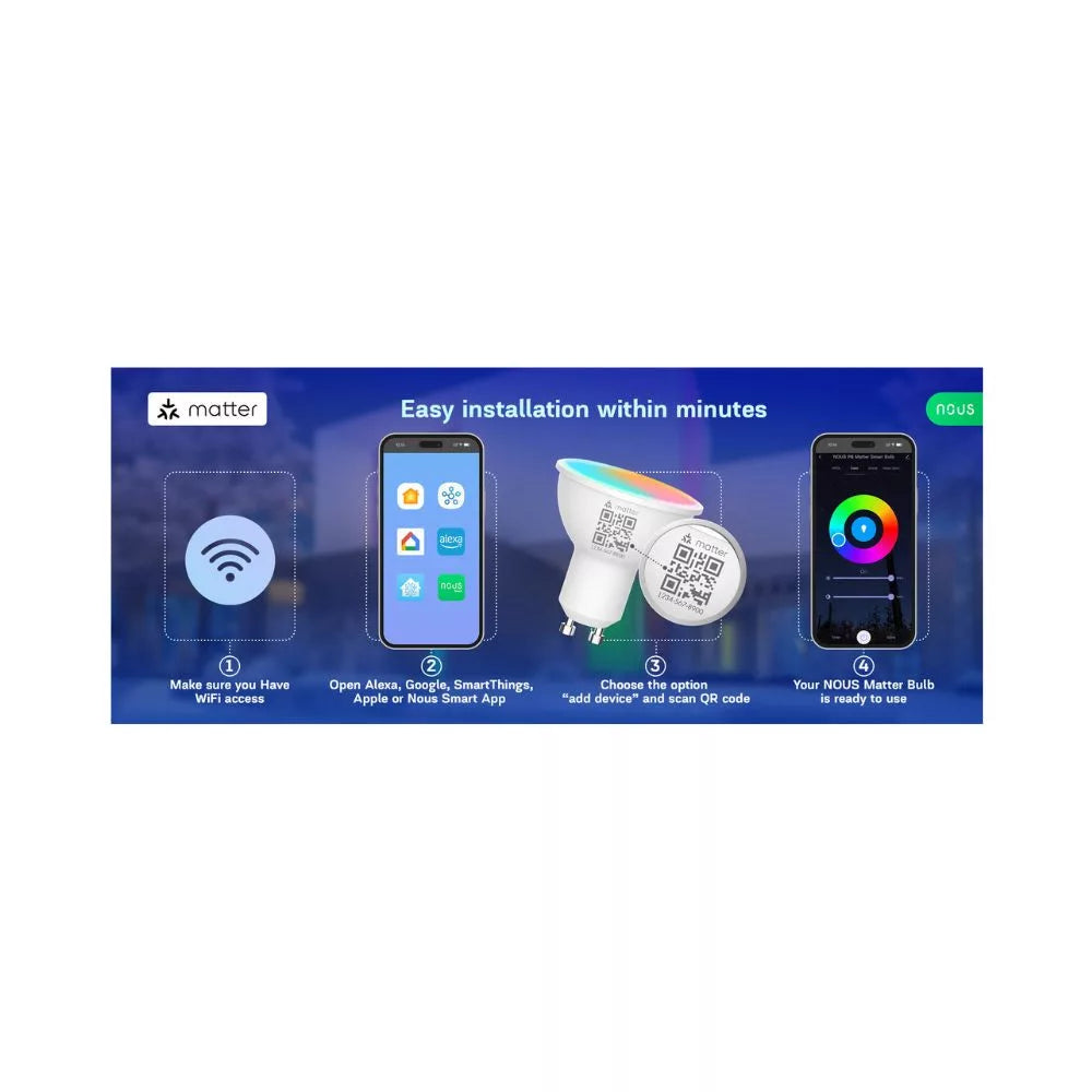 Nous P8 smart Tuya Wi-Fi RGB lâmpada (GU10 socket), Matter compatible