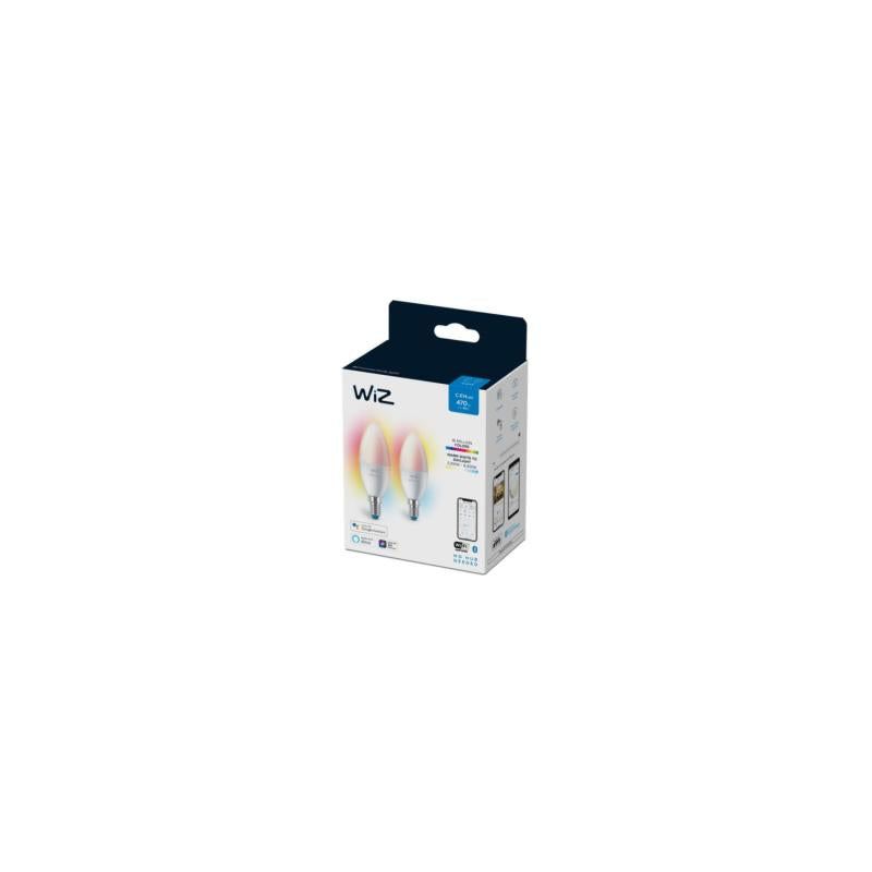 Pack 2 Lâmpadas Inteligentes LED E14 4.9W 470 lm C37 WiFi + Bluetooth Regulável RGB+CCT Seleccionável WIZ