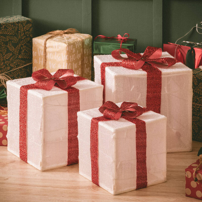 Pack de 3 Caixas de Presente de Natal LED com Bateria Noelle